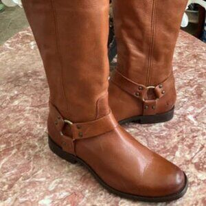 New Frye Phillip Harness Cognac Brown Soft Leather Tall Riding Boots Sz 9B